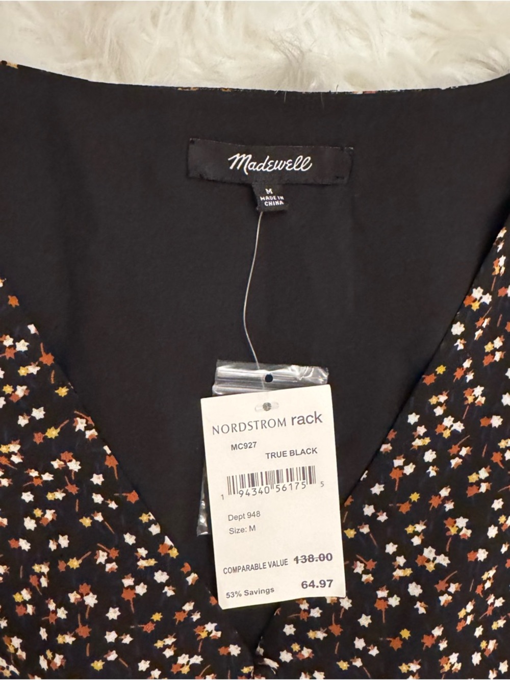 Madewell Black Floral Long Sleeve Mini Dress Size M NWT - Picture 4 of 8